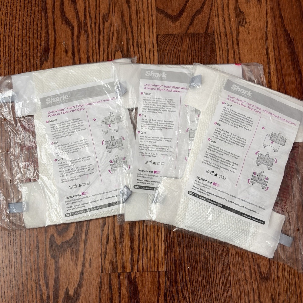 SHARK Dust Away Hard-Floor Attachment Micro Fiber Pad Set of 3 NEW Lot OEM
